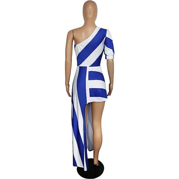 Striped One Shoulder Asymmetrical High Low Ruffle Peplum Top Tunic NEW SIZE S - Picture 2 of 16